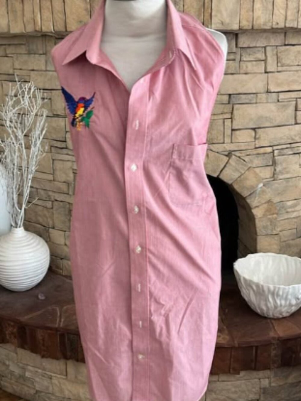 Handcrafted Apron from Men's Shirt Hummingbird